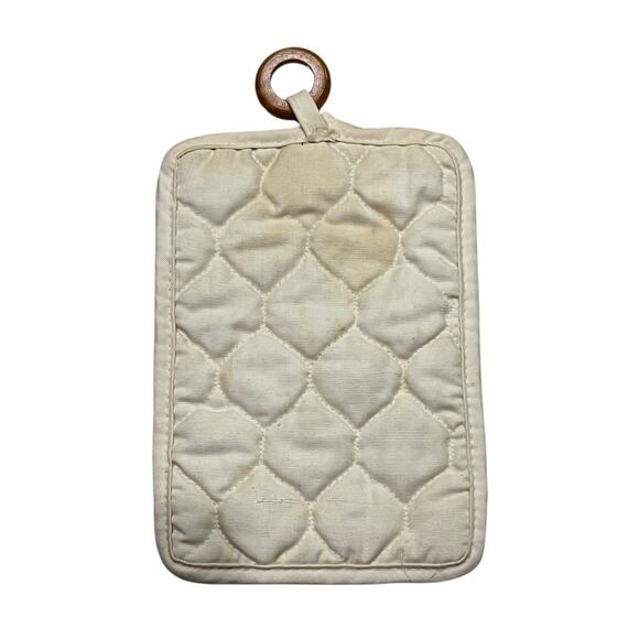 Vintage Embroidered Cats Pot Holder Oven Hot Pad Wooden Ring Hook Beige 6 x 9.5 - Picture 2 of 4